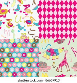 cute cartoon animals seamless patterns