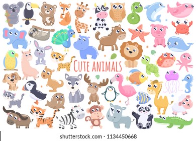 Cute cartoon animals set.