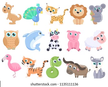 Cute cartoon animals set.