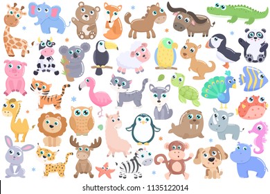Cute cartoon animals set.