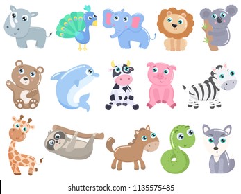 Cute cartoon animals set. 