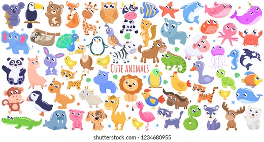 Cute cartoon animals set. flat design