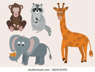 Animales de dibujos animados personalizados muestran ilustraciones vectoriales para niños