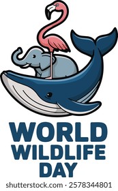 Cute cartoon animals set . World wildlife day vector art and illustration. 

