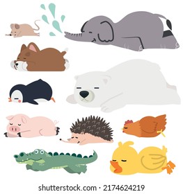 Cute cartoon animals sleeping collection