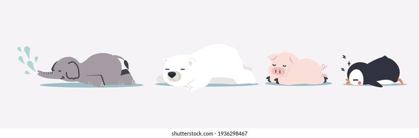 cute cartoon animals sleeping vector