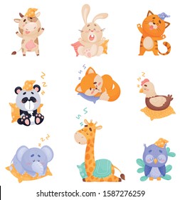 Cute Cartoon Animals Sleeping and Yawning Vector Set