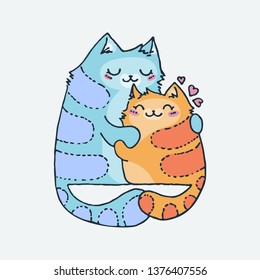 Cute cartoon animals. Vector clip art illustration for children design, cards, prints, coloring books. Grungy kawaii image