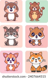 cute cartoon animals. Vector flat images of animals for postcards, invitations, textiles, thermal printing, various types of printing