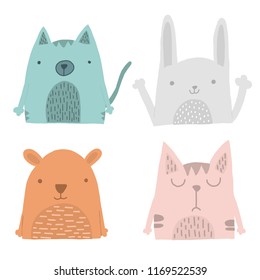 Cute cartoon animals vector illustration. Can be used for invitations, baby showers card.