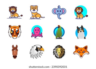 Cute cartoon animals vector set.