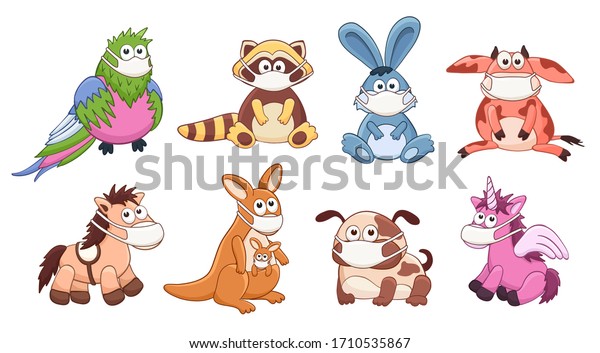 Cute Cartoon Animals Wearing Medicine Mask Stock Vector Royalty Free