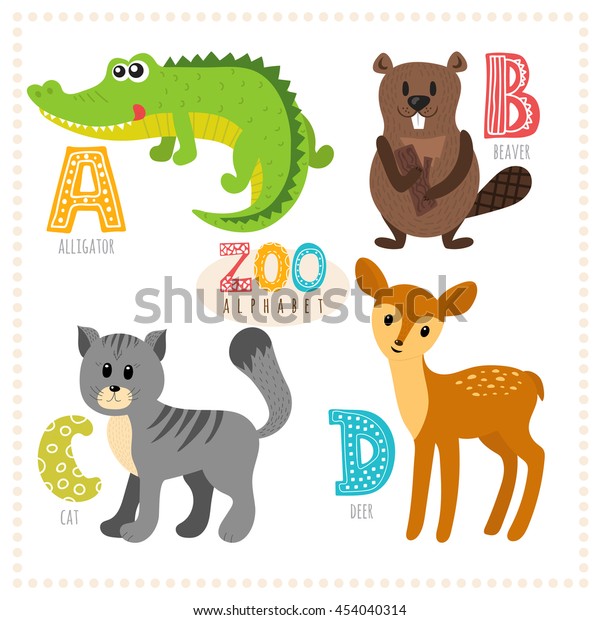 Cute Cartoon Animals Zoo Alphabet Funny Stock Vector (Royalty Free ...