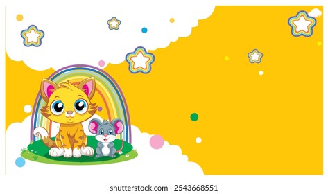 Cute cartoon anime characters background Draw vector illustration greeting card and print pattern . adorable, animals kids art.