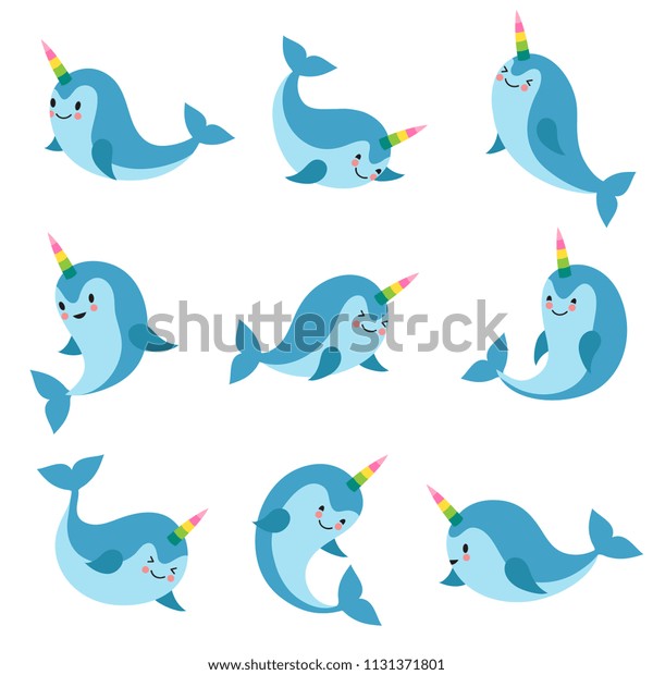 cute cartoon anime unicorn narwhal funny stockvektorgrafik