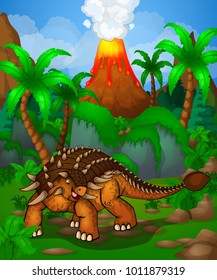Cute cartoon ankylosaurus. Isolated illustration of a cartoon dinosaur.