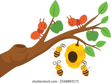 cute cartoon ant and bee character