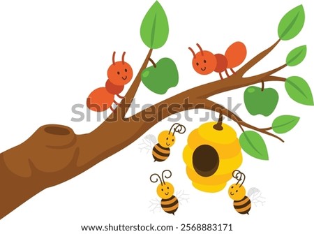 cute cartoon ant and bee character