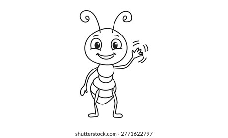 Симпатичный мультфильм Ant Значок линии персонажа на фоне PNG. мультфильм Муравей символ насекомого, милый векторный дизайн.