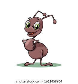 Cute cartoon ant character on white background