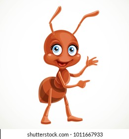 Cute cartoon ant tells something isolated on a white background