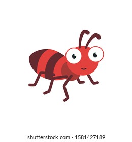 Cute cartoon ant vector illustration, simple flat design template.