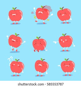 cute cartoon apple do different emotions with blue background