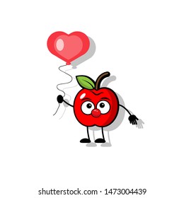 cute cartoon apple with heart balloon. can be used for Valentines day or birthday