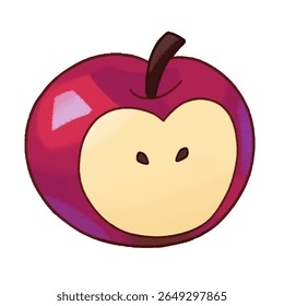 Cute cartoon apple. Ideal for children’s illustrations, food-themed stickers, or kawaii fruit designs.
