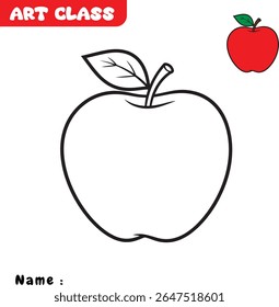 Cute cartoon apple illustration, one colored and one in black and white for coloring. Simple fruits drawing. Healthy food.