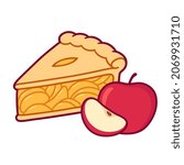 Cute cartoon apple pie drawing. Simple hand drawn pie slice with red apples. Isolated vector clip art illustration.