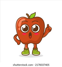 Cute Cartoon Apple Raised Hand, Good Design For Fruit Mascot Theme