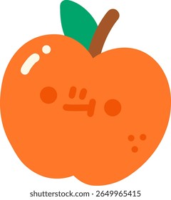Cute cartoon apple with smiling face, featuring green leaf and brown stem. design is simple and colorful, perfect for children illustrations or playful themes