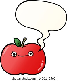 cute cartoon apple with speech bubble in smooth gradient style