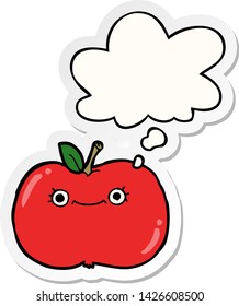 süßer Cartoon-Apfel mit Denkblase als Druckaufkleber
