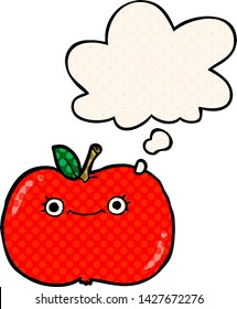cute cartoon apple with thought bubble in comic book style