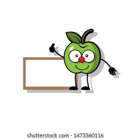 cute cartoon apple with Thumbs up and board. free space for text. Apple Smiley Face