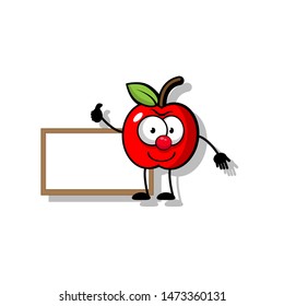 cute cartoon apple with Thumbs up and board. free space for text. Apple Smiley Face