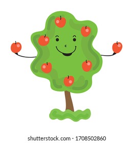Cute cartoon apple tree. Vector illustration