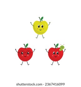 lindo dibujo animado manzana vector rojo y verde
