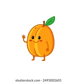 Cute cartoon apricot with smile isolated on white background. Funny character apricot in flat style. Vector illustration