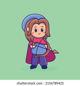 Cute cartoon archer in vector illustration. Isolated human vector. Flat cartoon style