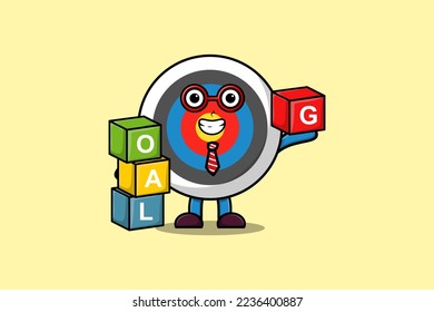 Cute cartoon Archery target businessman stacking goal box in flat modern style design