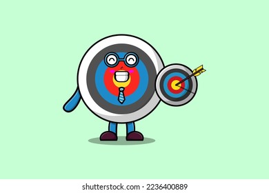 Cute cartoon Archery target businessman holding target and arrow with happy expression