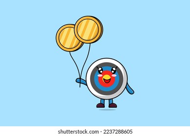 Cute cartoon Archery target businessman floating with gold coin balloon cartoon vector illustration