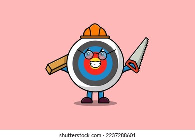 Caricatura ligera El objetivo del tiro con arco como carpintero con sierra y madera en un diseño de estilo moderno y plano