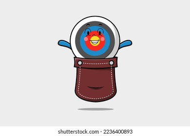 Cute cartoon Archery target character coming out from pocket look so happy