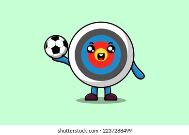 Cute cartoon Archery target character playing football in flat cartoon style illustration