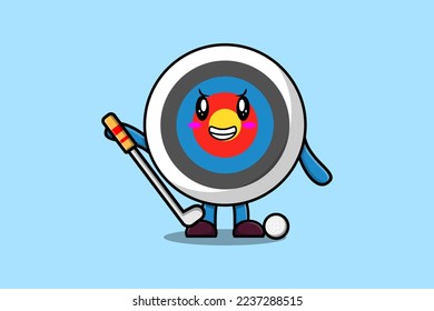 Cute cartoon Archery target character playing golf in concept flat cartoon style illustration