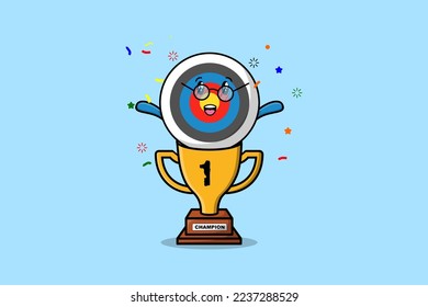 Cute cartoon Archery target character in trophy in concept flat cartoon style in modern illustration